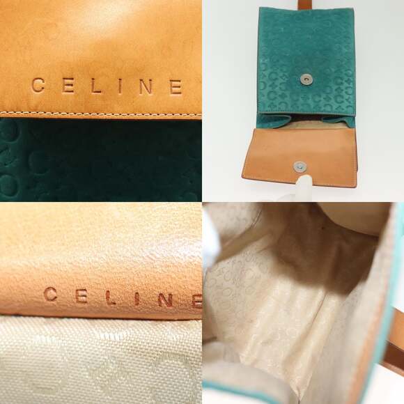 CELINE C Macadam Canvas Shoulder Bag Suede Turquoise Blue Silver - Picture 11 of 12